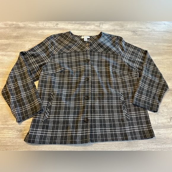 Christopher & Banks Blazer Jacket Sz 1X Gray Plaid Lightweight Buttons Boat Neck - Picture 5 of 11